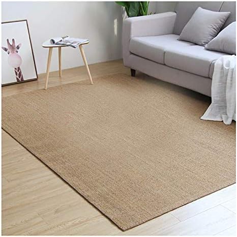 Natural Sisal Rug Handmade Chunky Texture Modern Tatami Hallway Decorative Non Slip Backing Sisal Cat Scratcher Mat Living Room Jute Area Rug 0.3In Thick Beige