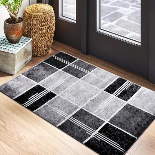 PHP Super Soft Rugs for Living Room Bedroom Rug - Thick Dense Pile Non Shed Fluffy Rug For Bedroom - Small Medium Large Carpet Area Rugs Kitchen Floor Mat (Black, 60 x 110 cm (2 ft x 3 ft 6"))