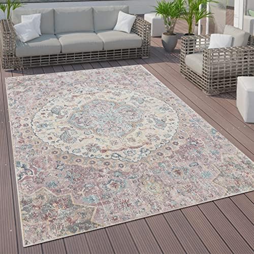 Paco Home Outdoor Rug, Vintage Rug Oriental Design Floral Pattern Ornaments Garden Patio, Size:60x100 cm, Colour:Pink-Rose