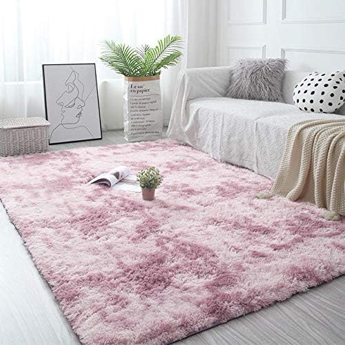 Pauwer Soft Fluffy Area Rugs Faux Fur Floor Carpet Rug Extra Soft and Comfy Carpet Non-Slip Indoor Fluffy Thick Area Rug for Living Room Bedroom (Pink, 120 x 160 cm)