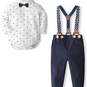 QUNERY Baby Boy Gentleman Clothes Suits Formal Dress Shirt Suspender Pants Wedding Infant boys Fall Outfit Sets