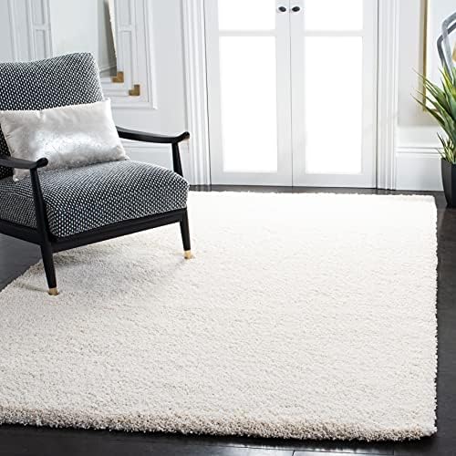 SAFAVIEH Shaggy Rug for Living Room, Dining Room, Bedroom - Milan Shag Collection, High Pile, in Ivory, 122 X 183 cm