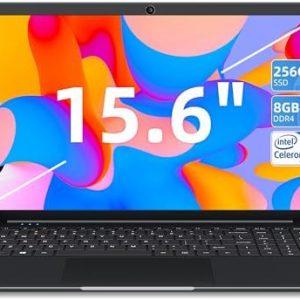 SGIN Laptop 15.6 Inch, 256GB SSD 8GB RAM LPDDR4, PC Notebook with Intel Celeron Processor Up to 2.6GHz, Dual Band WiFi, 2xUSB 3.2, 7000mAh Battery, Bluetooth 5.0, Type-C, Multi Language Keyboard Film