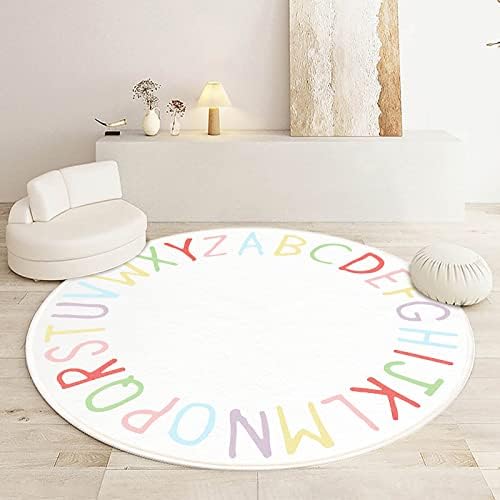 SHIPKEY Round Rug, Round Play Rugs for Kids, Colored Alphabet Nursery Area Rug, Kids Bedroom Rug, Non-Slip Mat, Carpet for Living Room (100x100 cm)