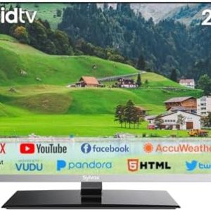 SYLVOX 24 inch Smart TV with DVD Player Built in and Satellite Decoder, Google Play, Frameless RV TV 1080P FHD, Support WiFi Bluetooth, HDMI USB, Android 12V TV for Campervans, Motorhomes, Caravans