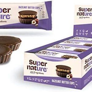 Super Nature Chocolate Hazelnut Butter Cups - Gluten and Dairy Free - Vegan and Pure Healthy Snacks - Made with Clean Raw Ingredients - High in Plant Fibre & Protein (15 x 34 g)