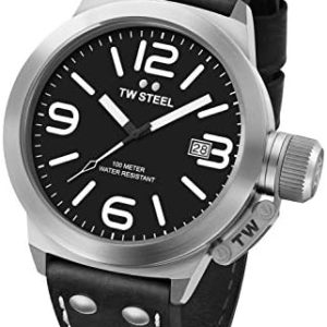 TW Steel Canteen Mens 45mm Quartz Watch with Black Dial Analogue Display and Leather Strap