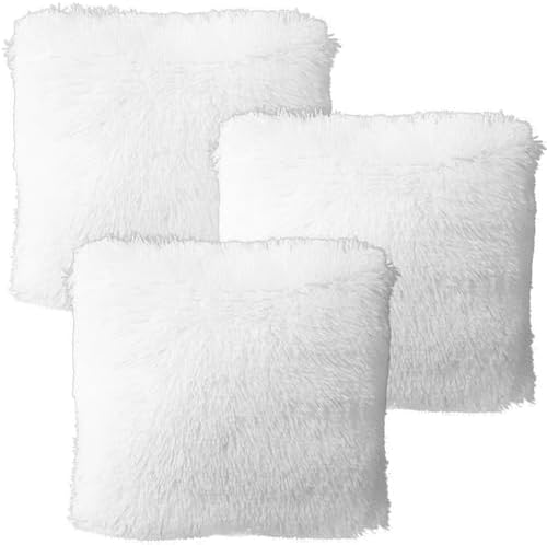 TYXHXTF 3PCS Soft Faux Fur Cushion Covers Home Decorative Square Fluffy Throw Pillow Case Pillow Plush Case Pillowcase for Livingroom Sofa Bedroom (43 x 43cm, White)