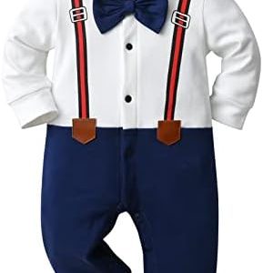 Tearfuty Baby Boy Outfit Bow Tie Long Sleeve Romper Pant Gentleman Clothes for Photo Photography