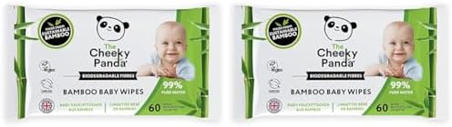 The Cheeky Panda Bamboo Biodegradable Baby Wipes | 99% Purified Water, Suitable for Sensitive Skin | Dermatologically Tested (Pack of 2)