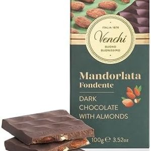 Venchi - Dark Almond Chocolate Bar - Mediterranean Toasted Almonds, 100 g - Gluten Free - Vegan