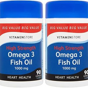 Vitamin Store Omega 3 Fish Oil High Strength 1000mg Food Supplement, 90 Capsules per Tub, Pack of 2 Tubs, 6 Months Supply