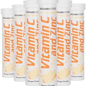 Vitamin Store Vitamin C and Zinc Effervescent Tablets, Orange Flavoured, Suitable for Vegans, 6 Packs of 20