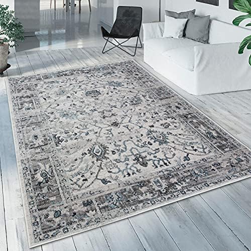 Viva Rugs Traditional Rug Modern Vintage Oriental Pattern Grey Blue Cream Large Small Woven Carpet for Living Room Bedroom (Grey Blue Cream Faded, 120x180cm (4'x5'9"))