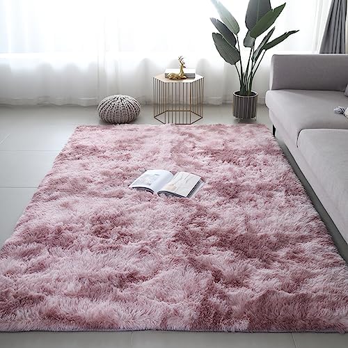 Wegital Fluffy Area Rug Living Room Bedroom Rug Kids Room Carpet Plush Large Rug Room Decorative Tie-Dye Rugs 120x180cm Dark pink