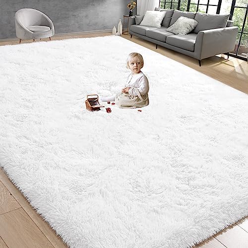 White Rug for Living Room, Super Large 6’X9’ Soft Fluffy Shag Area Rug for Bedroom Nursery Room, Throw Shaggy Furry Carpet, Rectangle Faux Fur Plush Fuzzy Rugs for Dorm Teen Room Home Décor