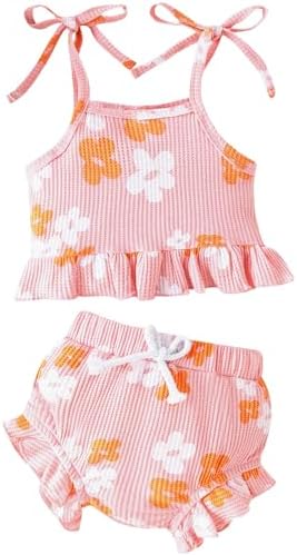 Winmany Baby Girl Summer Clothes Newborn Daisy Sleeveless Strap Shirt Shorts Set for 0-18 Months