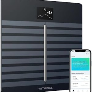 Withings Body Cardio – Premium Wi-Fi Body Composition Smart Scale, Tracks Heart Health, Vascular Age, BMI, Fat, Muscle and Bone Mass, Water %, Digital Bathroom Scale - Black