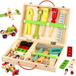 Wooden Toys Kids Tool Set-Wooden Kids Toys Tool Box Kit Construction Role Play Educational Toddler Toys for 3 4 5 Year Olds Girls Boys Gifts,Children Toys Woodworking Tools Pretend Play Tool Kits