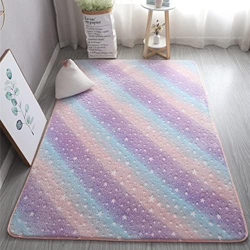 XMwike Luminous Area Rug Glow in The Dark Colorful Rainbow Star for Kids Anti-Slip Bedroom Living Room Carpets, 120x60cm