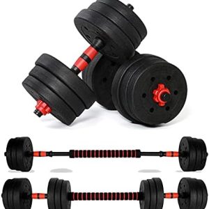 YORKING 20KG Dumbbells Barbell Set Adjustable Dumbbells Weights Set with Connecting Rod 2 in 1 Dumbells and Barbell Set Weight Lifting Training Equipment Set for Men Women Home Fitness or Gym Workout