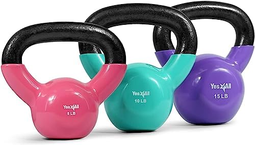 Yes4All Vinyl Coated Cast Iron Kettlebells, Kettlebell Weight Set - Kettle Bell Weights for Homegym