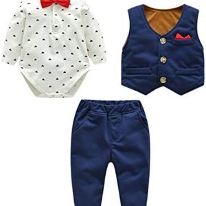 famuka Baby Boy 3 Piece Formal Outfit Suit with Bows Waistcoat Gentleman Tuxedo