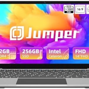 jumper Laptop, 12GB DDR4 256GB SSD Laptops, 14" Intel Celeron Processor computer, 1920x1080 FHD IPS Screen, Mini HDMI x 1,2xUSB, 2.4/5G WiFi, Bluetooth 4.0, Dark Gray, UK Keyboard film.