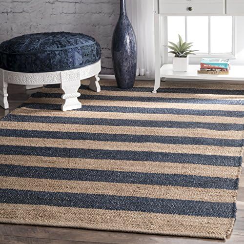 nuLOOM Alisia Flatweave Striped Jute Area Rug, 5x8, Denim