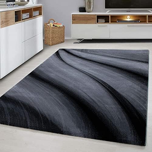 viceroy bedding Rug WAVES Modern Design Black Grey Charcoal Rugs Living Room Extra Large Size Soft Touch Short Pile Style Carpet Area Rugs Non Shedding (120cm x 170cms (4ft x 6ft))