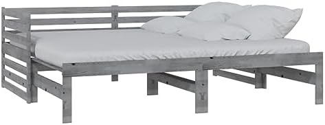 vidaXL Pull-Out Day Bed in Grey, Made with Solid Pinewood, Functions as Sofa and Bed, Space-Saving Design, Easy Assembly, Suitable for Limited Living Spaces