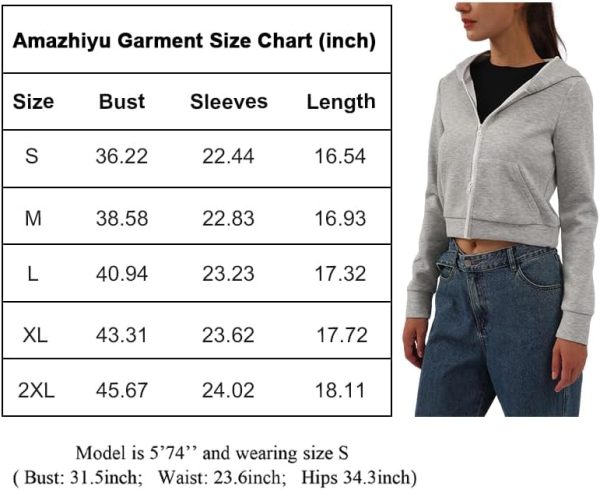 Amazhiyu Women Zip Up Hoodie, Hoodie with Pocket Casual Crop Hooded Long Sleeve Sweatshirts Outwear Jacket Women Girl Ladies Grey - Image 3