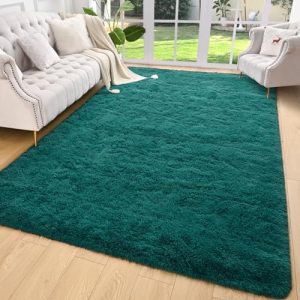 AROGAN Shag Area Rug for Bedroom, 4x6 Feet Washable Rugs for Living Room, Non-Slip Indoor Floor Carpet Rugs, Plush Memory Foam Beside Rugs for Kids Girls Teens Room Rug Decor, Teal Green