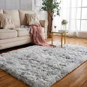 Achiiso Light Grey Rug Living Room Rug Fluffy Rug Area Rug Warm Thick Fur Rug Soft Rug Comfy Fluffy Rugs for Bedroom Plush Carpets(Light Grey,120x160CM)