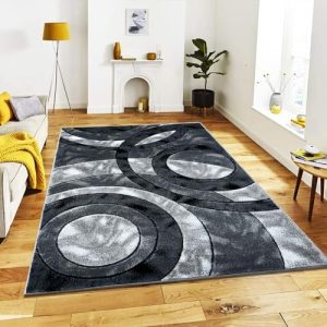 B&B Rugs Living Room Large 200x290 cm - Soft Fluffy Non Shed Anti Slip Dense Pile Modern Design Heavy Area Rug Carpet Mat for Bedroom - Grey, 200 x 290 cm