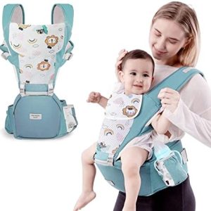Baby Carrier 6-in-1 Ergonomic Baby Carrier Backpack with Hip Seat Adjustable Strap Pocket and Drool Bibs Comfort Mesh for 3-36 Months Baby 7-44 lbs Green