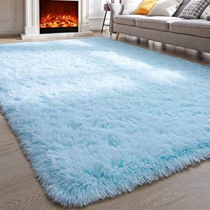 Comeet Super Soft Bedroom Rug Fluffy Carpets, 5 x 8 Feet, Light Blue Shaggy Area Rug for Living Room Bedroom Baby Room, Non-Slip Indoor Room Carpet for Kids Boys Girls Teen Nursery Dorm Home Decor