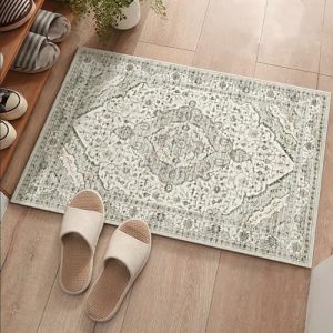 Deerly Boho 2x3 Area Rug Entryway Rugs for Bedroom Bathroom Kitchen 2x3 Small Soft Rugs Low Pile Keep Off Rug Carpet Washable Rug Oriental Vintage Area Rug CreamGreen 2x3