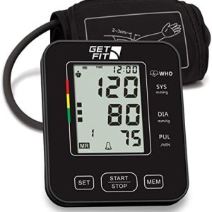 Get Fit Blood Pressure Monitor CE Approved UK for Home Use - Medical Upper Arm Blood Pressure Machine - Heart Rate Monitor - Hypertension Detector - Adjustable 22-42cm Large Adult Cuff - LCD Display
