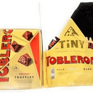 Toblerone Tiny Milk, White & Dark Pouch 280g with Toblerone Truffles Box Milk Chocolate Filling With Honey and Almond Nougat Pieces 180g For Christmas