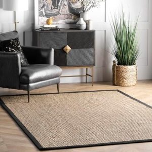 nuLOOM Elijah Seagrass Natural Area Rug, 2' 6" x 4', Black