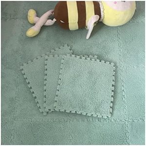 10Pcs Interlocking Carpet Tiles, Shaggy Soft Plush Foam Mats, Fluffy Area Rugs, Plush Carpet Floor Tile Puzzle Play Mat Home Parlor Bedroom(Color:Light Green)