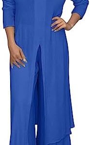 2 Pieces Outfits Womens Tracksuit Set Long Sleeve Workout Yoga Gym Tops and Wide Leg Trousers Suits Party Elegant Chiffon Going Out Outfits Vintage Soft Sportswear Palazzo Pants Loose Fit Activewear