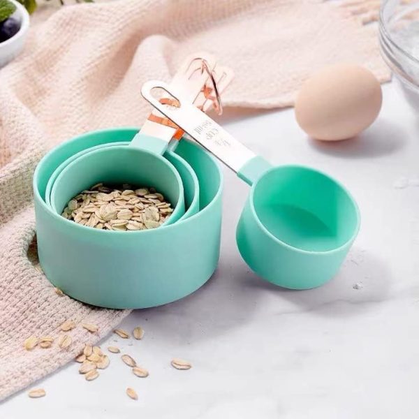 Measuring Cups and Spoons Set for Baking Cup Measurement Jugs Plastic Stackable Nesting Plastic Measuring Cup and Spoon with Rose Gold Stainless Steel Handle Teal - Image 10