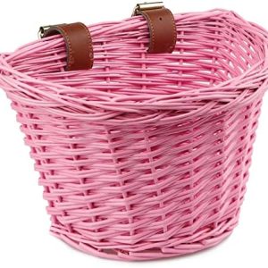 AVASTA Wicker Kids Bike Basket for 12-16 inch Girls & Boys Scooter Bicycles, Tricycle with Decorated