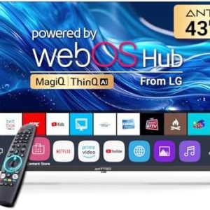 Antteq 43 inch Smart 4K TV, webOS UHD TV MagiQ 43" with ThinQ Al, Voice Magic Remote Airplay MEMC HDR 10, Apple TV+ Netflix Freeview BBC WlFl Large Screen TV, 2024 Black Televisions