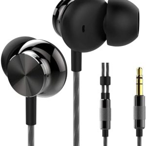 Betron BS10 Earphones Wired in Ear Earbud Headphones with 12mm Bass Driver Noise Isolating Ear Buds 3.5mm Jack Tangle-Free Cord, Black