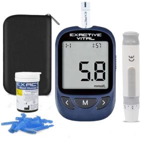 Blood Glucose Monitor Meter, Exactive Vital Diabetes Testing Kit with 25 Test Strips and 25 Lancets Blood Sugar Test Kit for UK Diabetics -in mmol/L