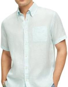 Brooks Brothers Men's Short Sleeve Button Down Linen Sport Shirt, Solid
