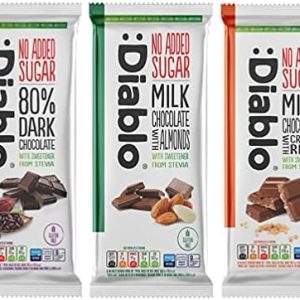 Diablo No Added Sugar Mix Flavours Luxury Chocolate With Stevia | 80% Dark Chocolate 75g x1 | Milk Chocolate with Almonds 75g x1| Milk Chocolate with Crispy Rice 75g x1